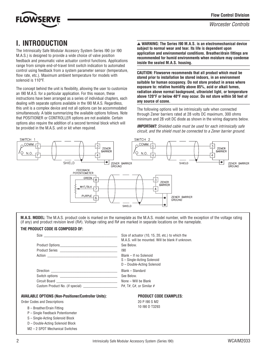 I. introduction, Worcester controls | Flowserve I90 Series Intrinsically Safe Modular Accessory System User Manual | Page 2 / 16