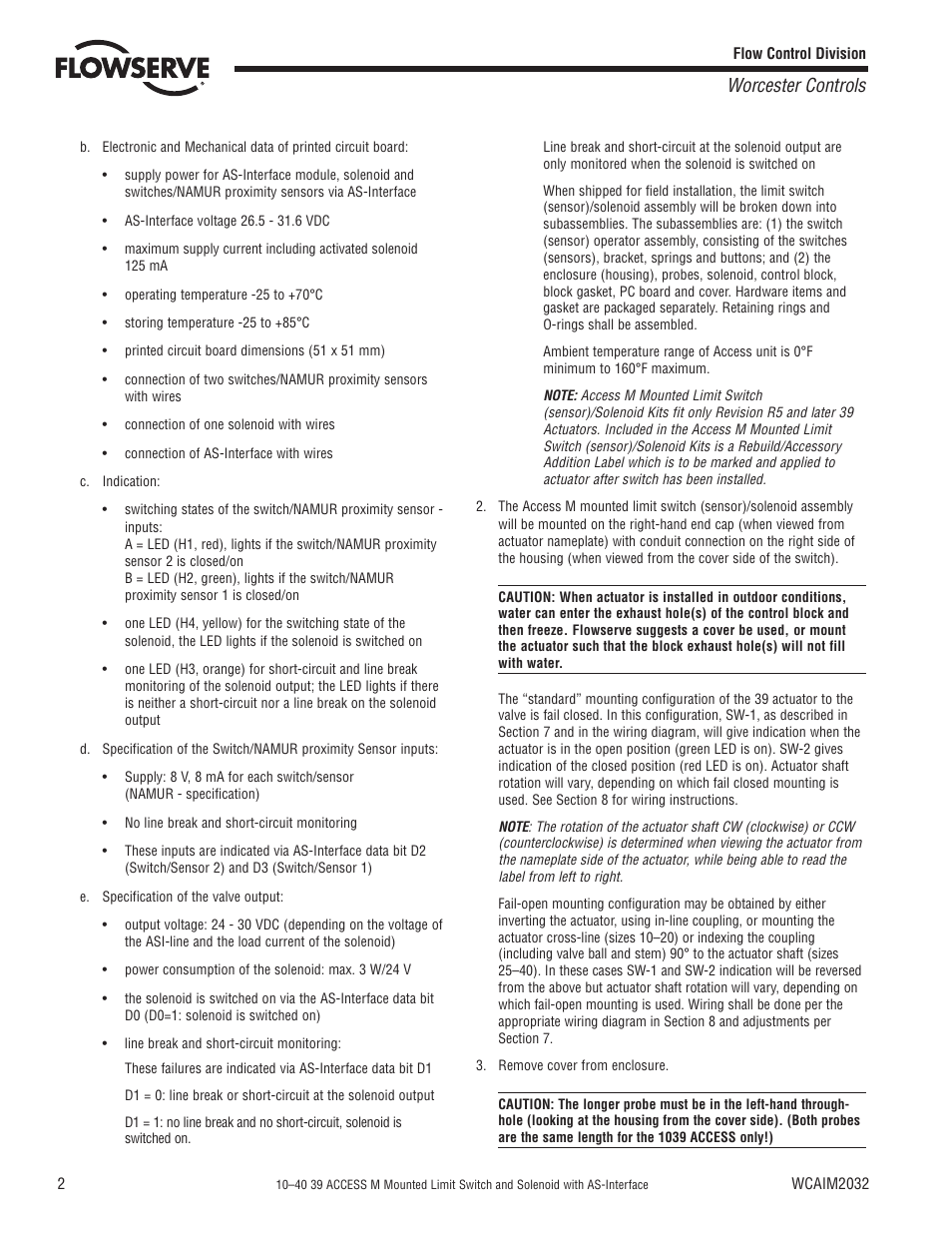 Worcester controls | Flowserve 10–40 39 ACCESS M Mounted Limit Switch User Manual | Page 2 / 8