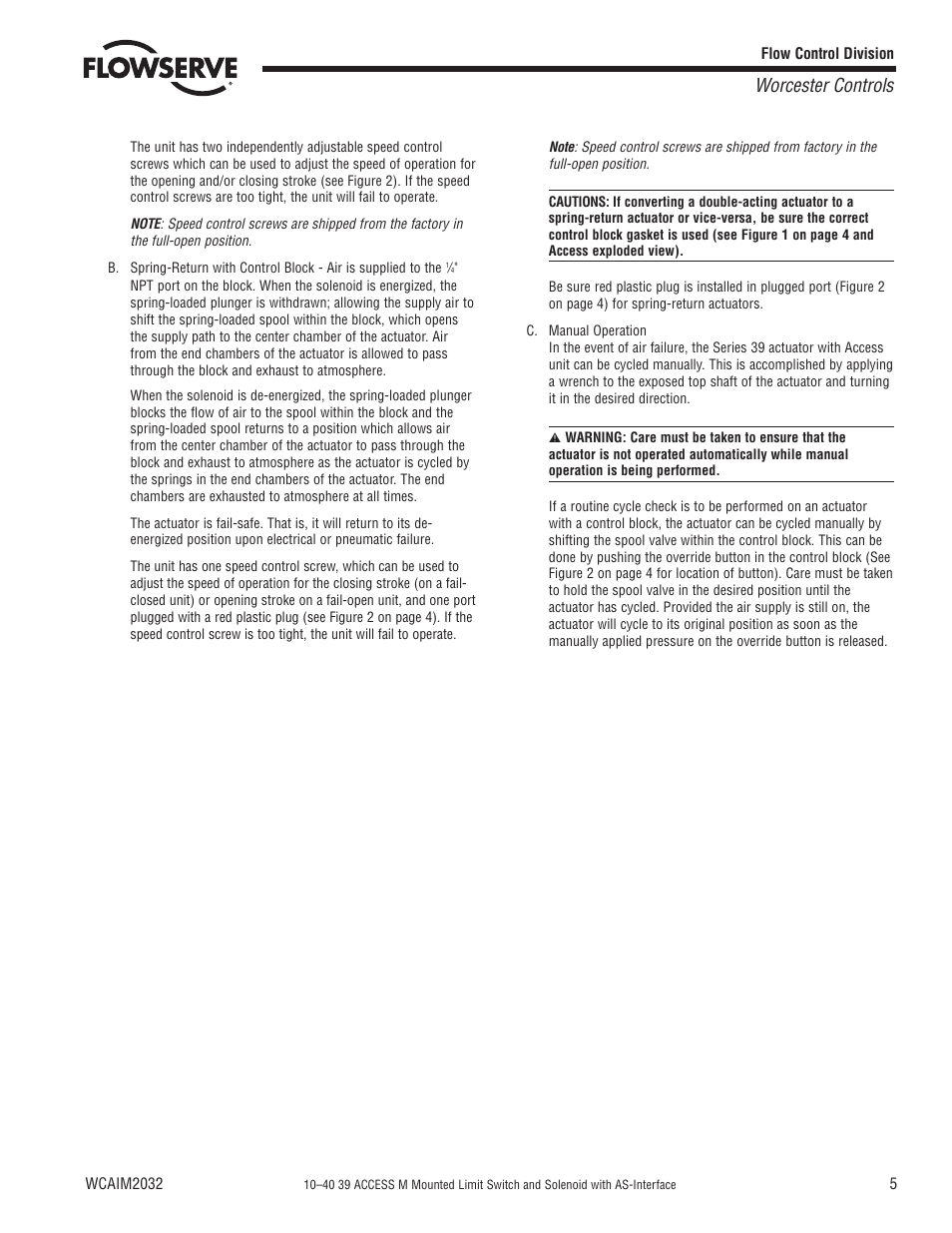 Worcester controls | Flowserve 10–40 39 ACCESS M Mounted Limit Switch User Manual | Page 5 / 8