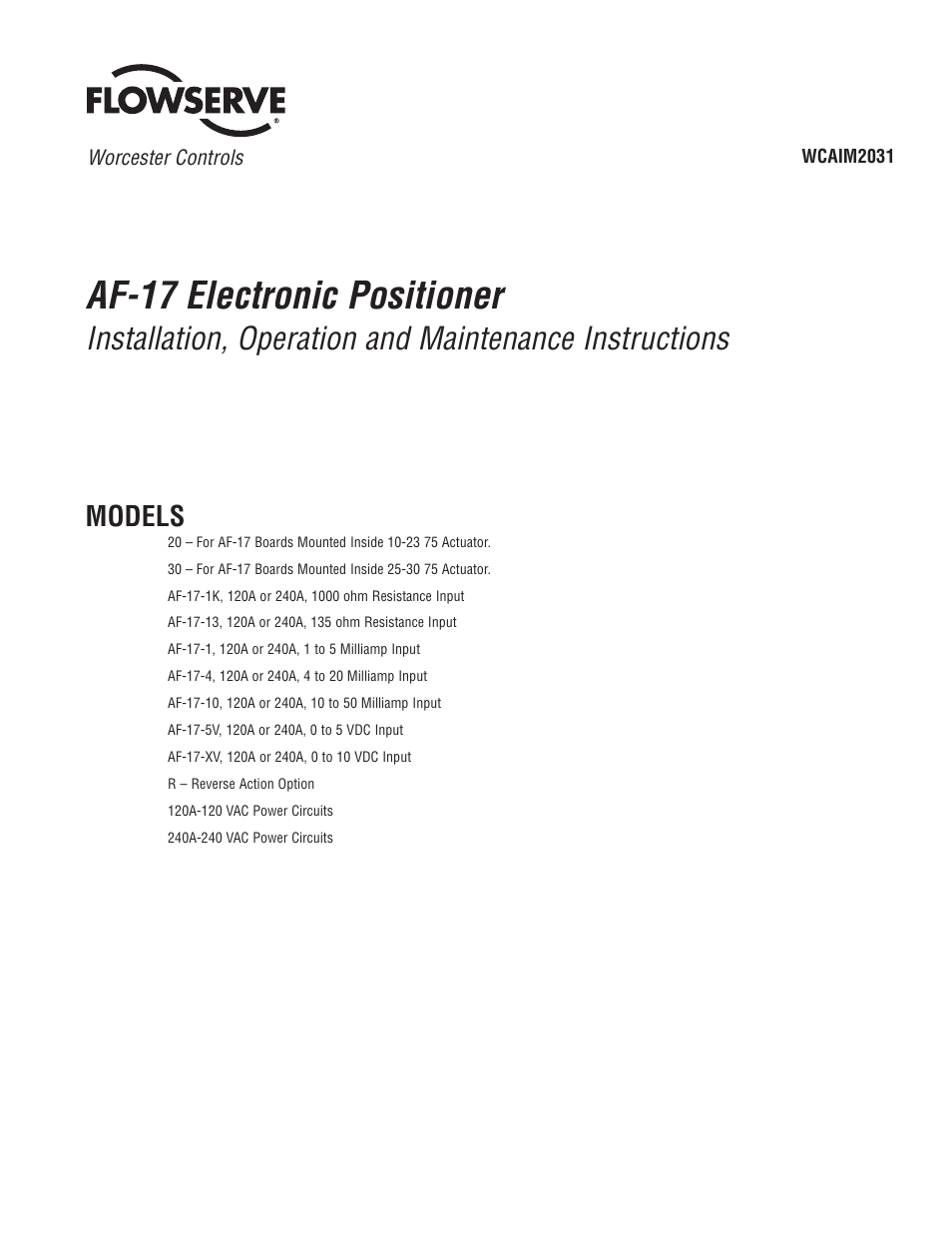 Flowserve AF-17 Electronic Positioner User Manual | 28 pages