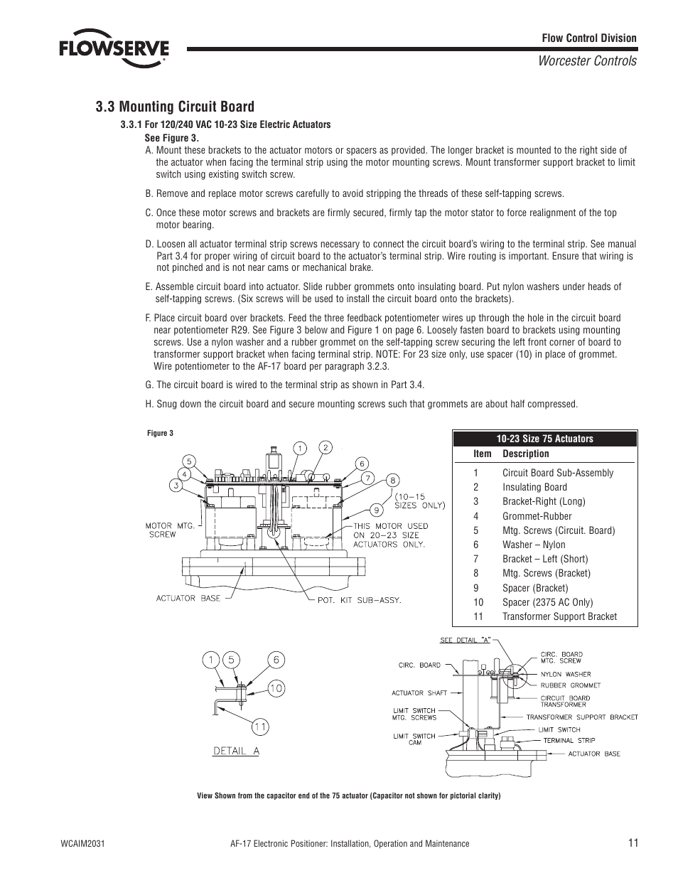 3 mounting circuit board, Worcester controls | Flowserve AF-17 Electronic Positioner User Manual | Page 11 / 28