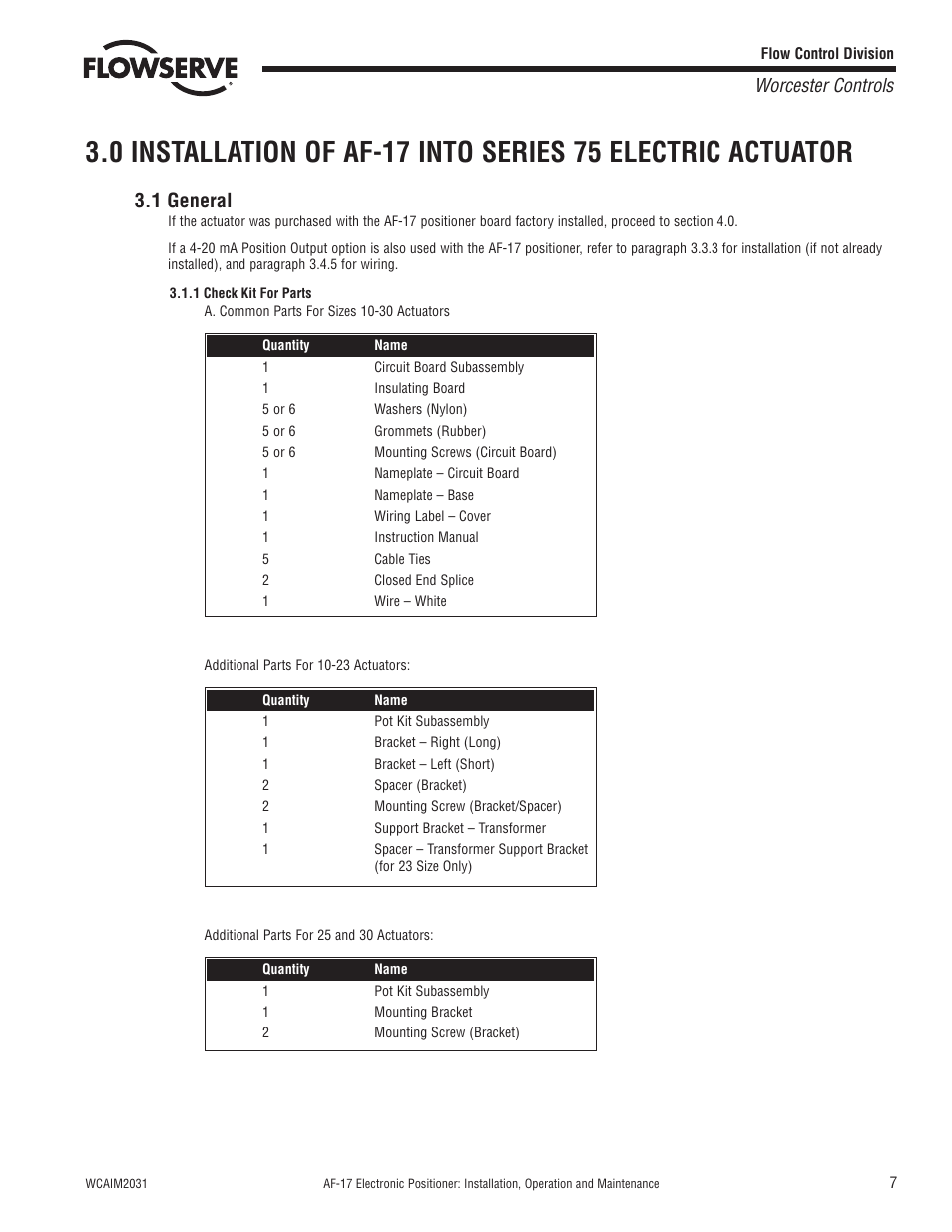 1 general, Worcester controls | Flowserve AF-17 Electronic Positioner User Manual | Page 7 / 28