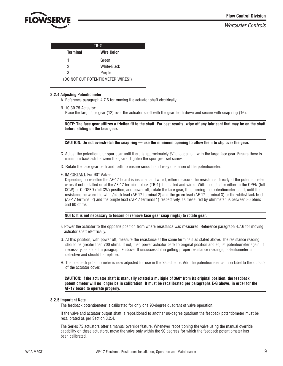 Worcester controls | Flowserve AF-17 Electronic Positioner User Manual | Page 9 / 28