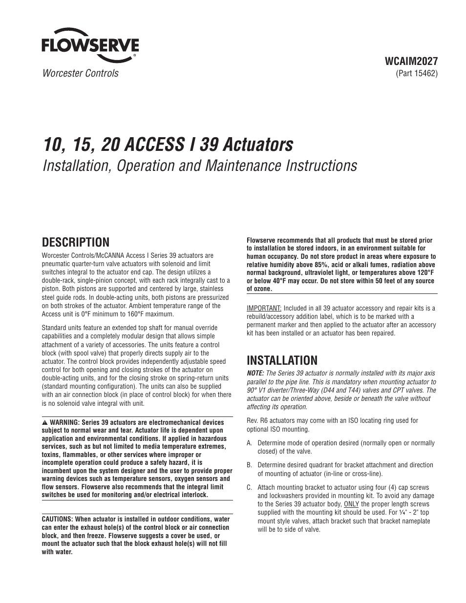 Flowserve 10 ACCESS I 39 Actuators User Manual | 16 pages