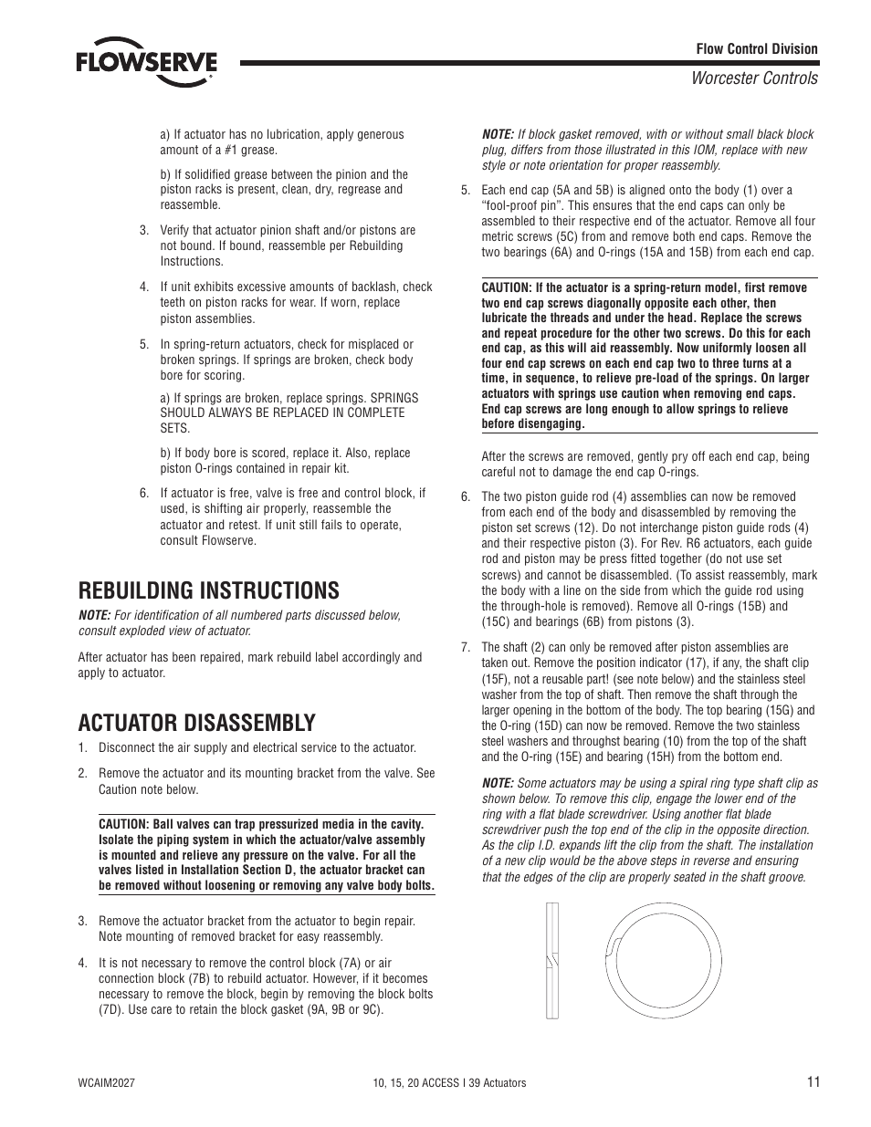 Rebuilding instructions, Actuator disassembly, Worcester controls | Flowserve 10 ACCESS I 39 Actuators User Manual | Page 11 / 16