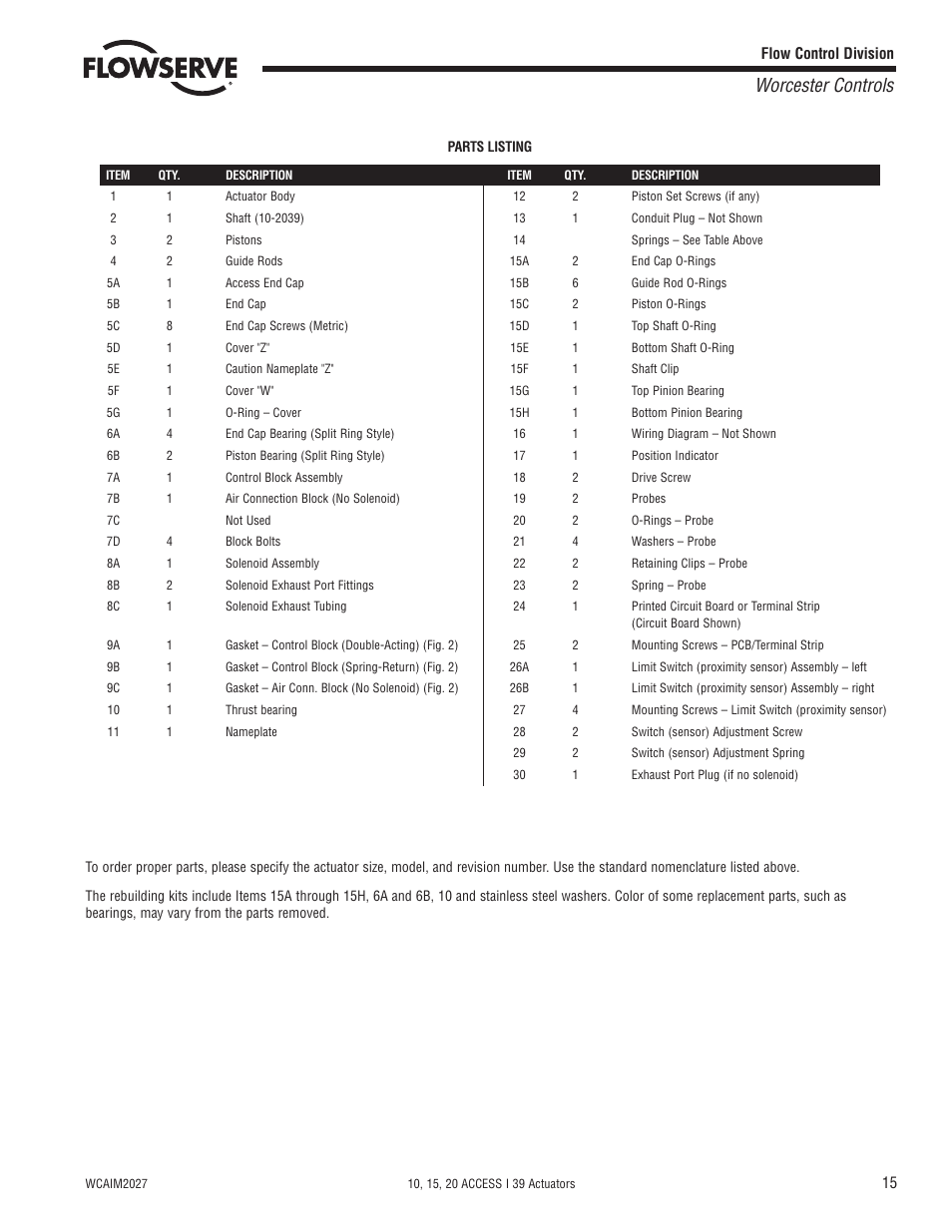 Worcester controls | Flowserve 10 ACCESS I 39 Actuators User Manual | Page 15 / 16