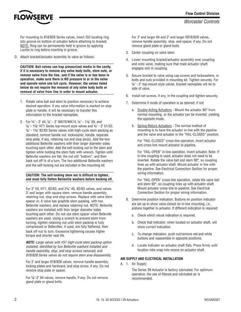 Worcester controls | Flowserve 10 ACCESS I 39 Actuators User Manual | Page 2 / 16