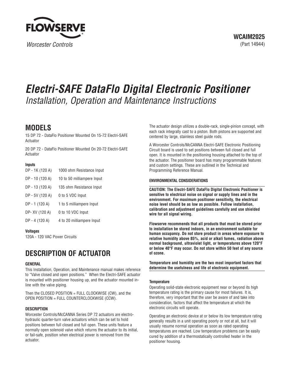 Flowserve Electri-SAFE DataFlo Digital Electronic Positioner User Manual | 8 pages