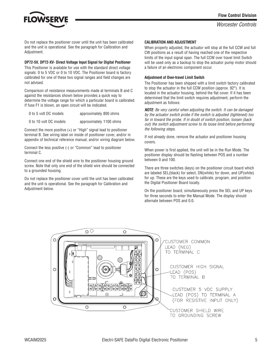 Worcester controls | Flowserve Electri-SAFE DataFlo Digital Electronic Positioner User Manual | Page 5 / 8