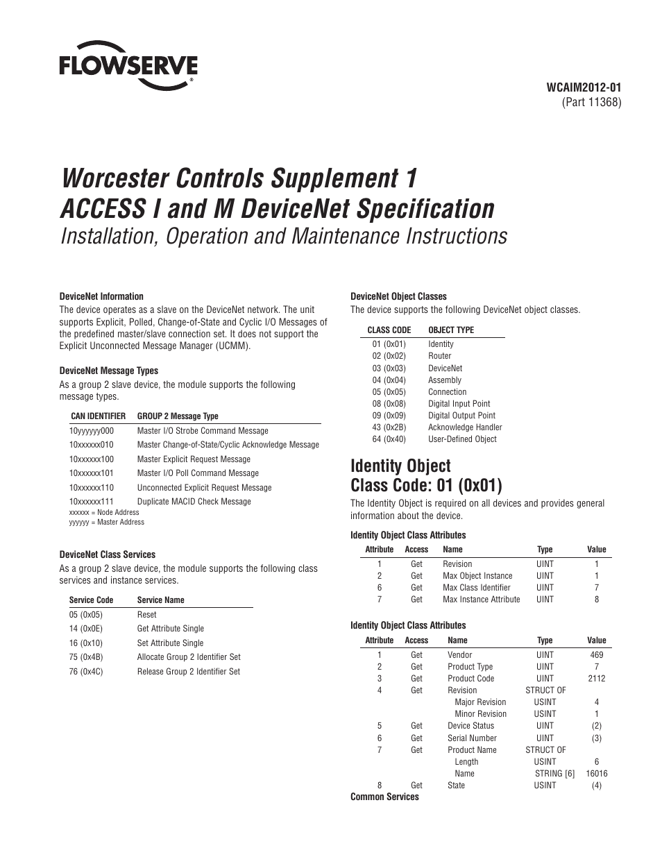 Flowserve Worcester Controls Supplement 1 ACCESS I User Manual | 8 pages