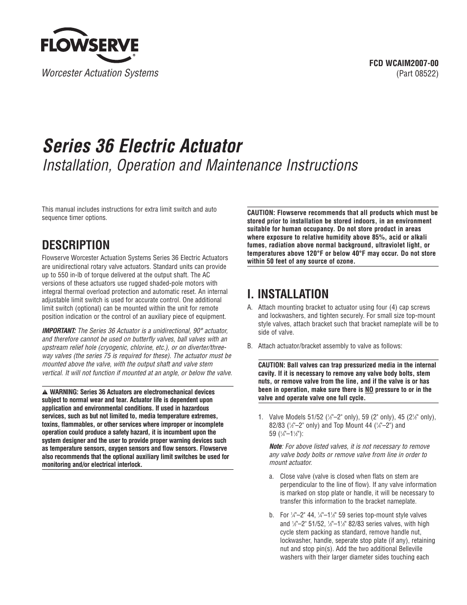 Flowserve 36 Series Electric Actuator User Manual | 8 pages