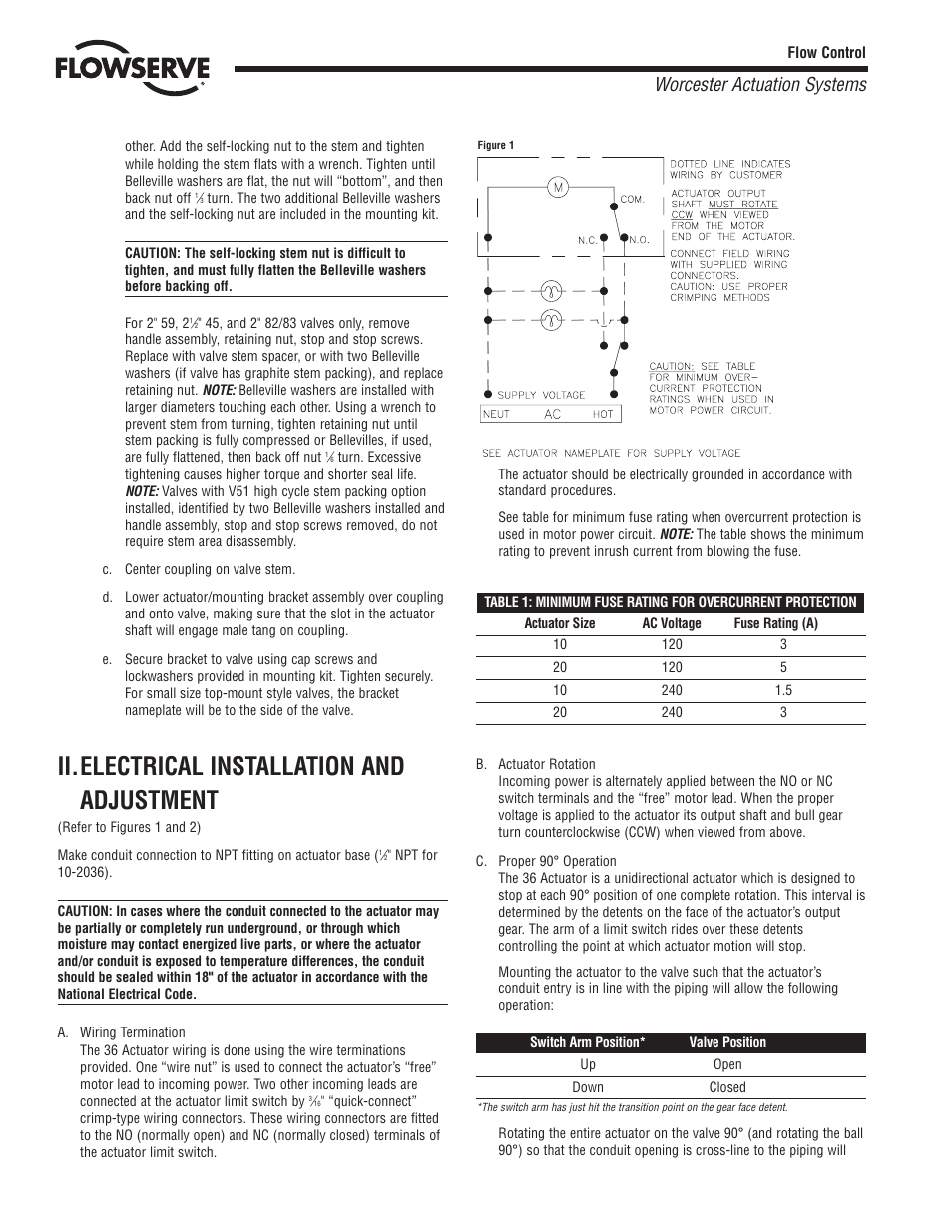 Ii.electrical installation and adjustment, Worcester actuation systems | Flowserve 36 Series Electric Actuator User Manual | Page 2 / 8