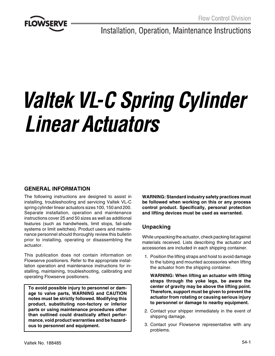 Flowserve Valtek VL-C Spring Cylinder Linear Actuators User Manual | 8 pages