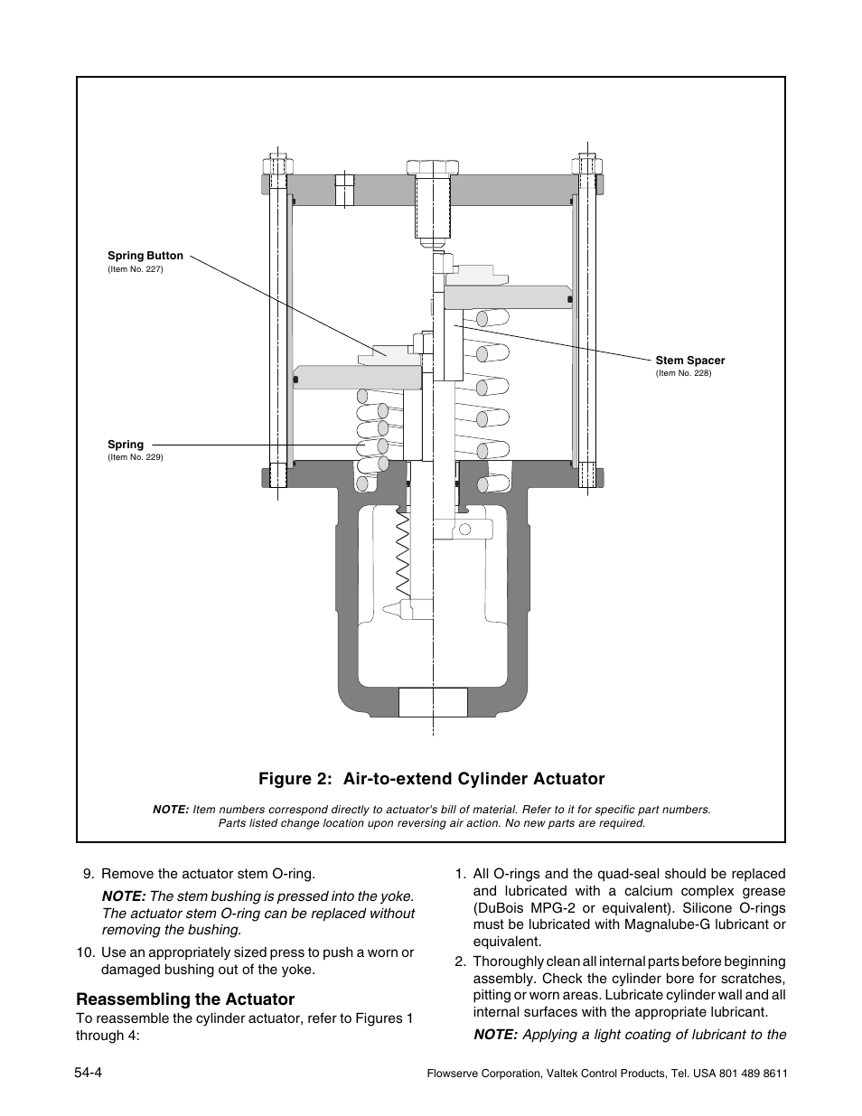 Reassembling the actuator, Figure 2: air-to-extend cylinder actuator | Flowserve Valtek VL-C Spring Cylinder Linear Actuators User Manual | Page 4 / 8