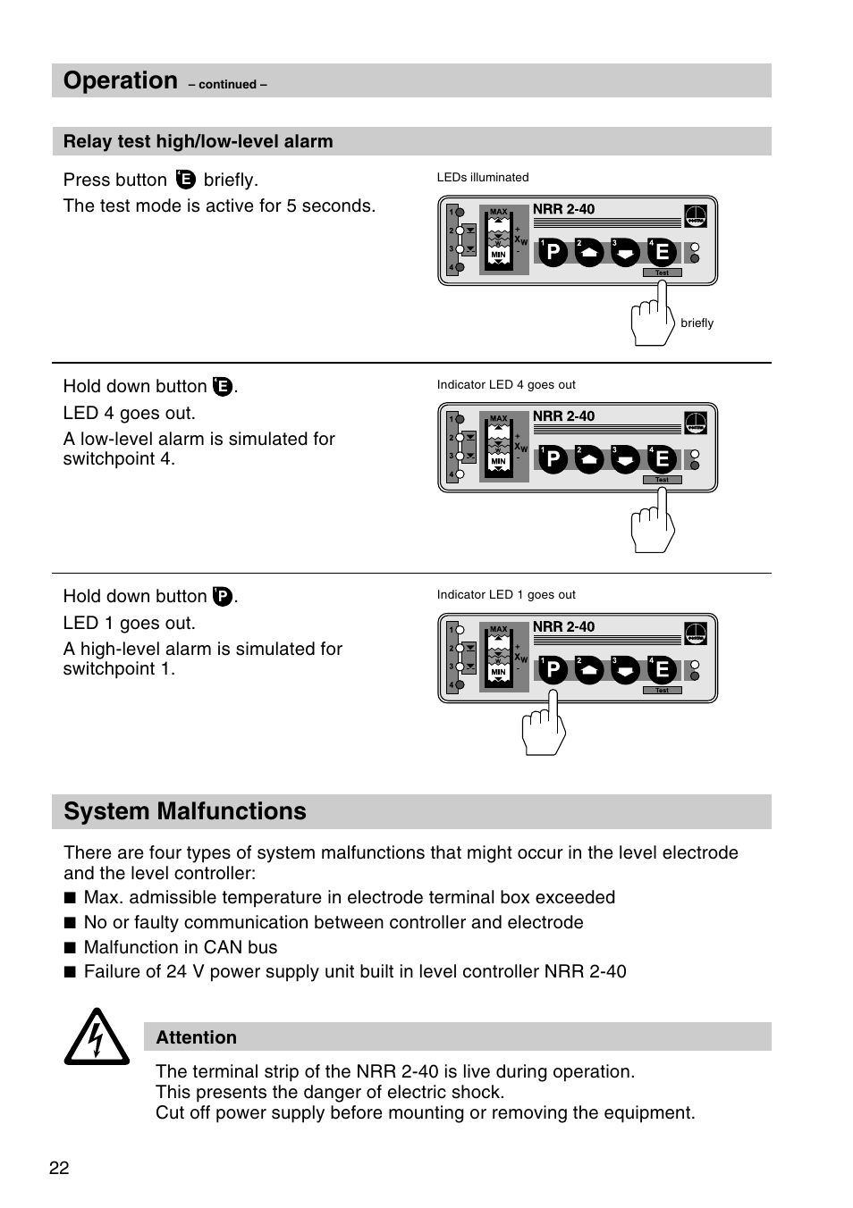Operation, System malfunctions | Flowserve NRR 2-40 User Manual | Page 22 / 36