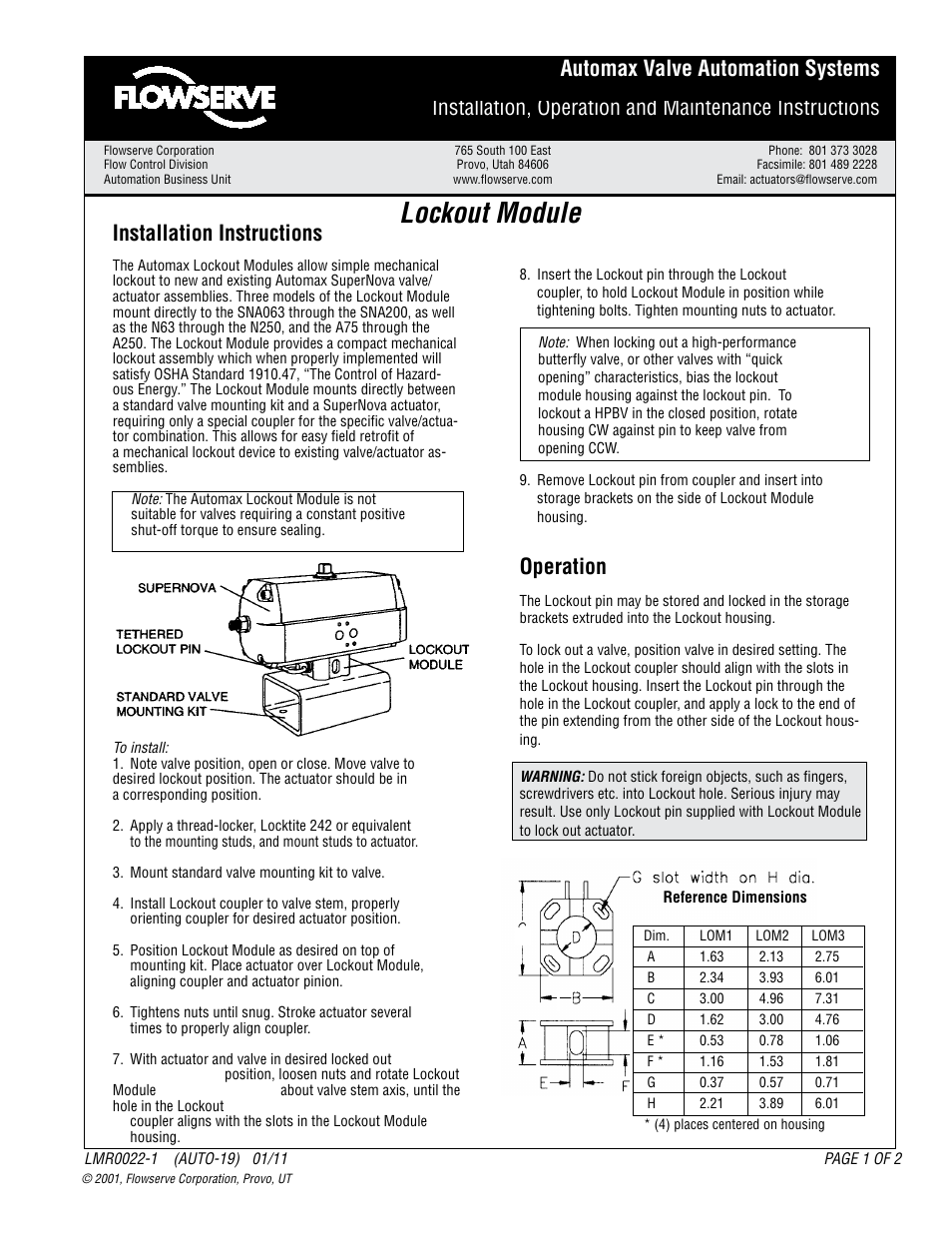 Flowserve Lockout Module User Manual | 2 pages