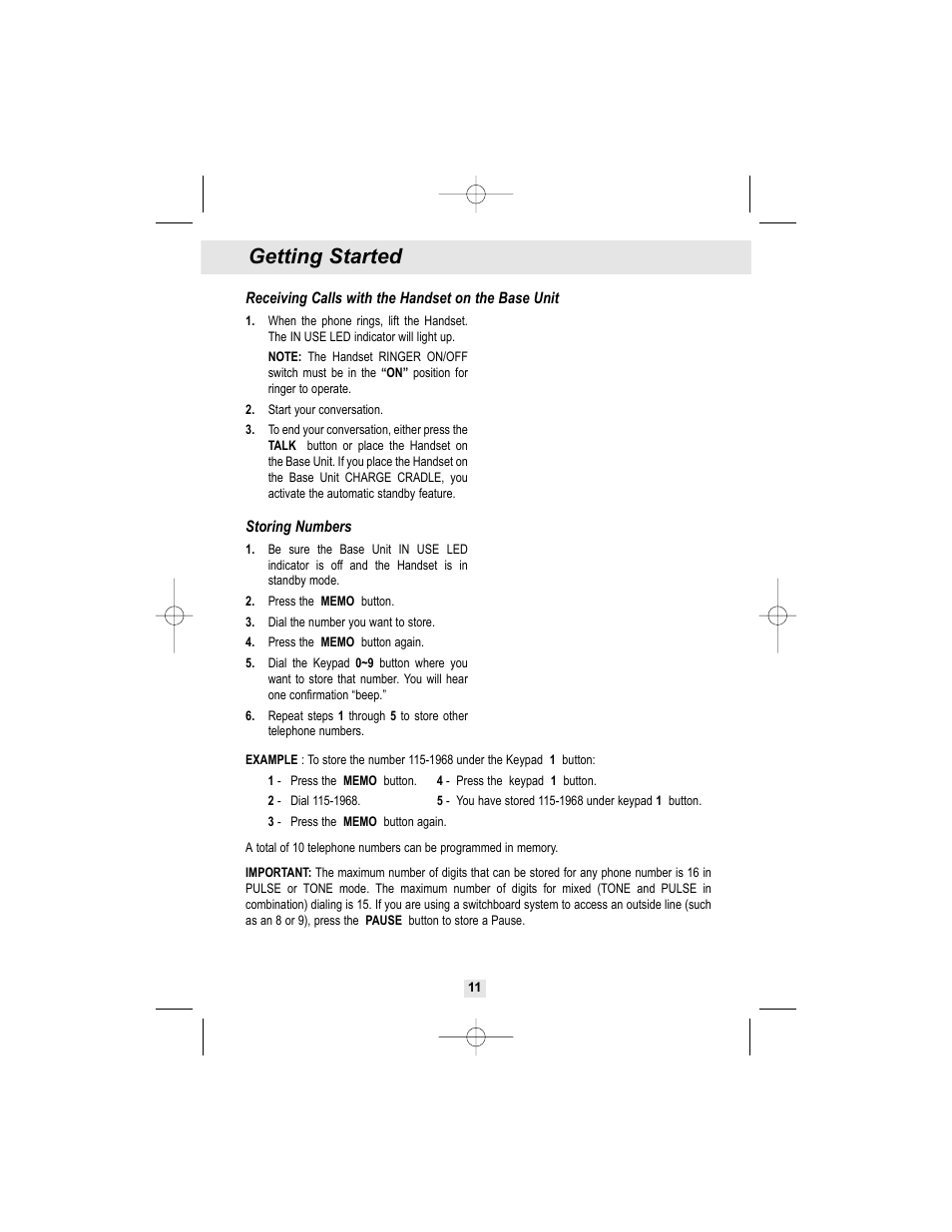Getting started | Curtis TC972 User Manual | Page 12 / 19