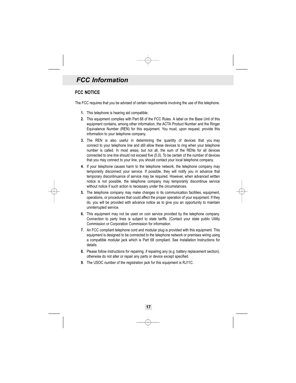 Fcc information | Curtis TC972 User Manual | Page 18 / 19