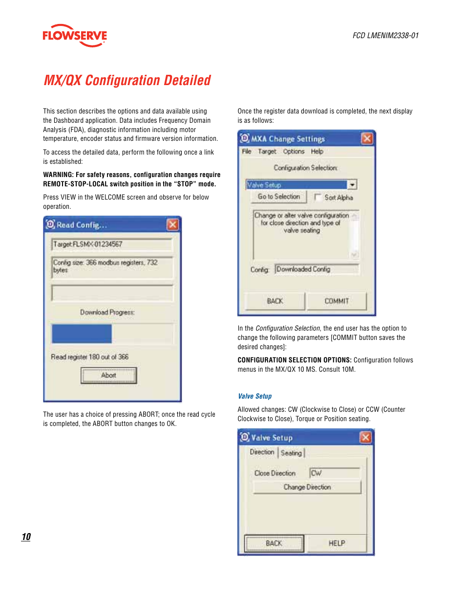 Mx/qx configuration detailed | Flowserve MX Dashboard
 Limitorque User Manual | Page 10 / 28