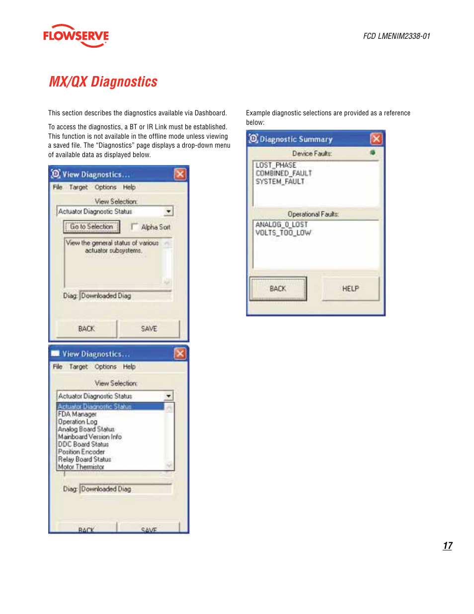 Mx/qx diagnostics | Flowserve MX Dashboard
 Limitorque User Manual | Page 17 / 28