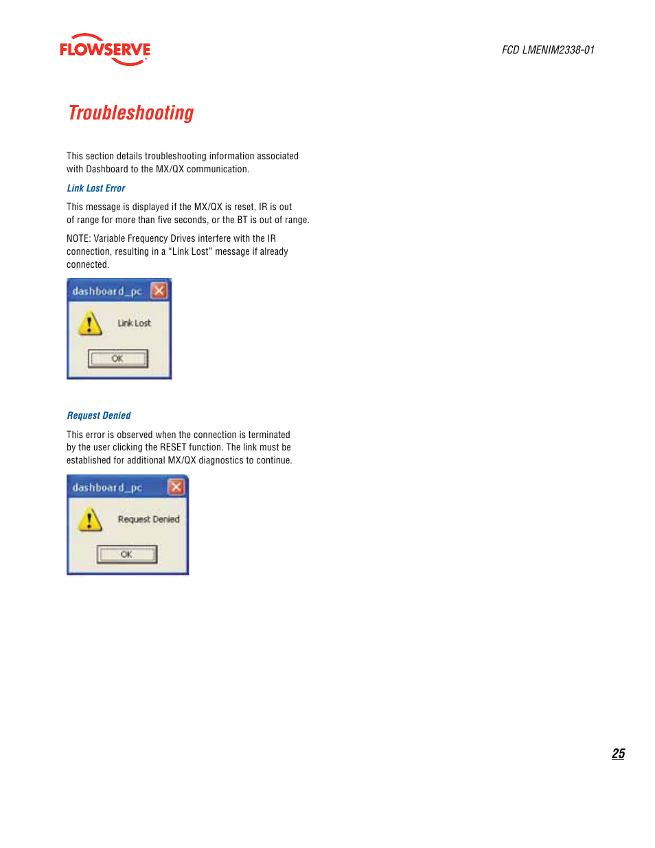 Troubleshooting | Flowserve MX Dashboard
 Limitorque User Manual | Page 25 / 28