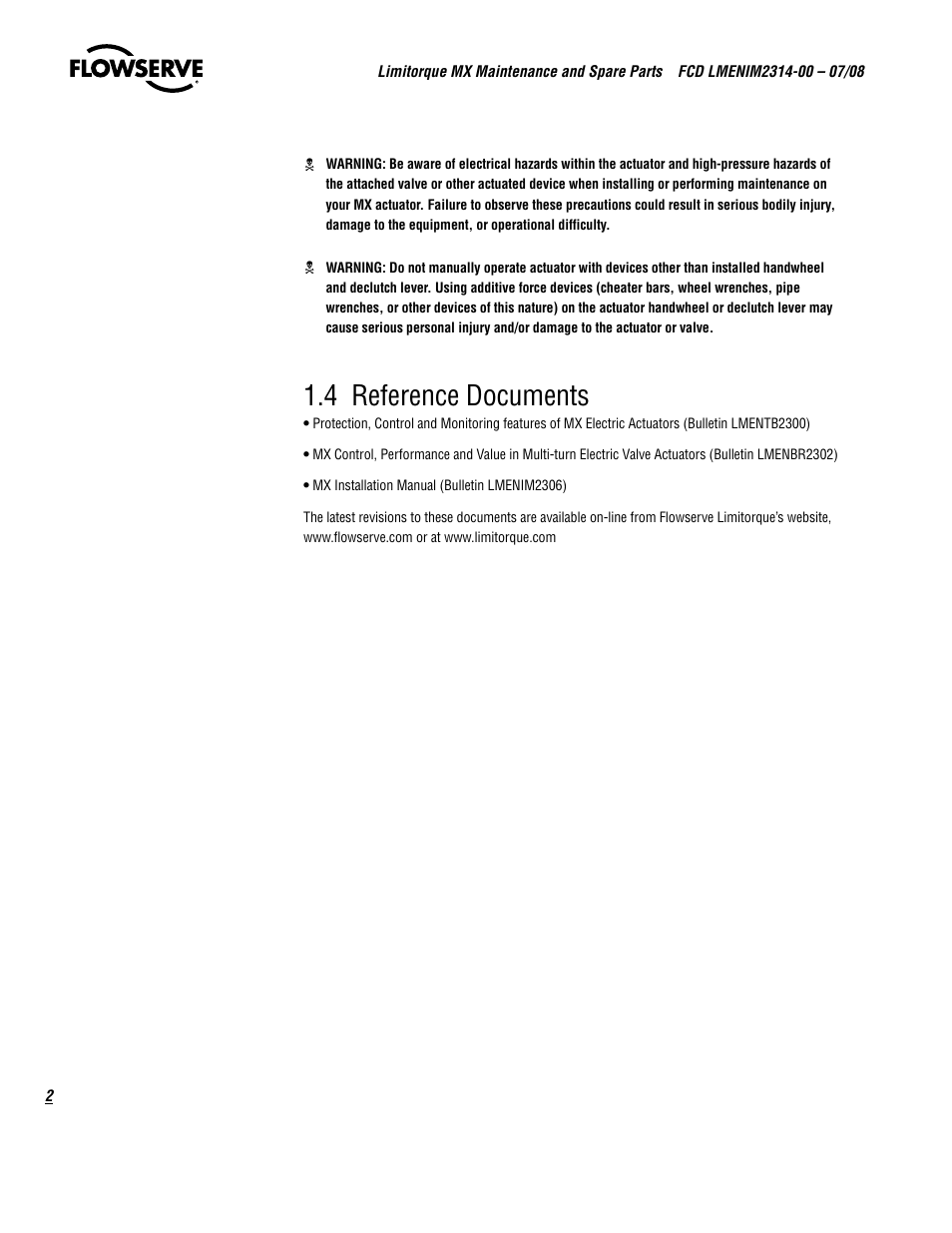 4 reference documents | Flowserve MX
 Limitorque User Manual | Page 10 / 164