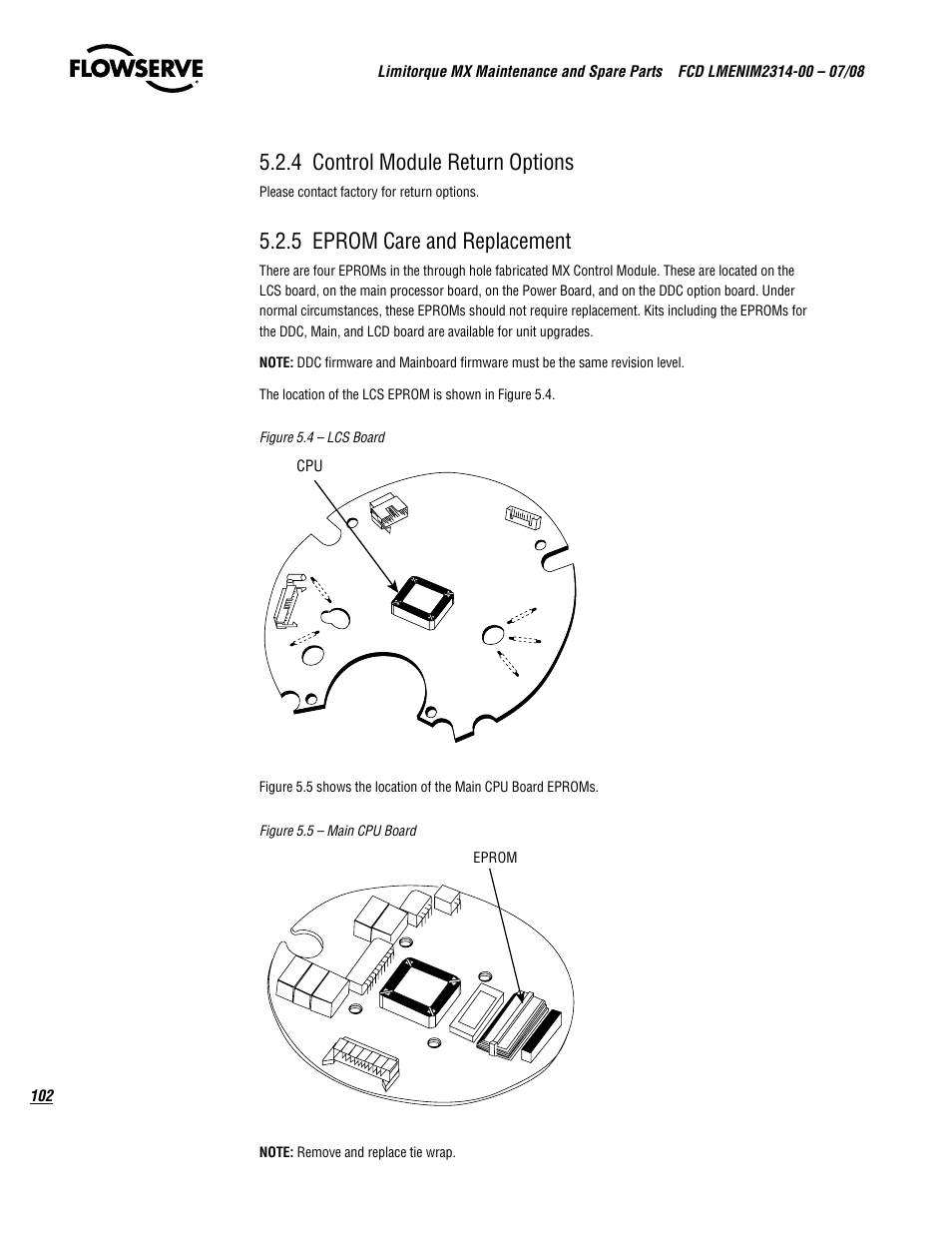 4 control module return options, 5 eprom care and replacement | Flowserve MX
 Limitorque User Manual | Page 110 / 164