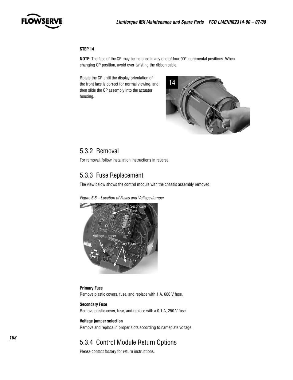 3 fuse replacement, 4 control module return options | Flowserve MX
 Limitorque User Manual | Page 116 / 164