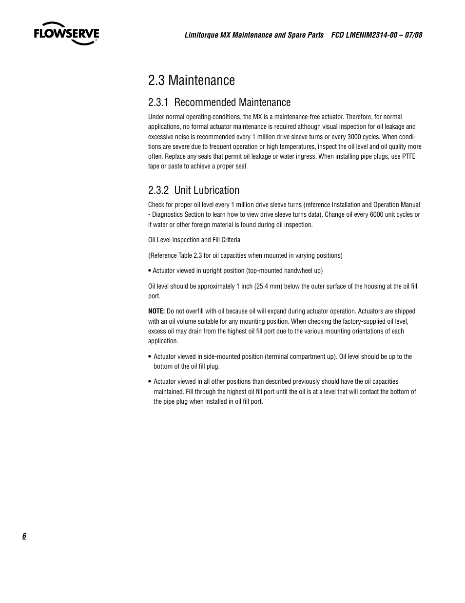 3 maintenance, 1 recommended maintenance, 2 unit lubrication | Flowserve MX
 Limitorque User Manual | Page 14 / 164