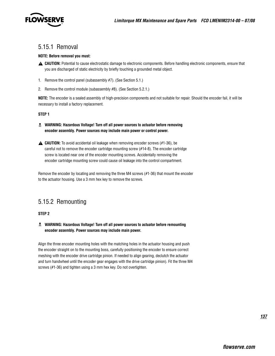 1 removal, 2 remounting | Flowserve MX
 Limitorque User Manual | Page 145 / 164