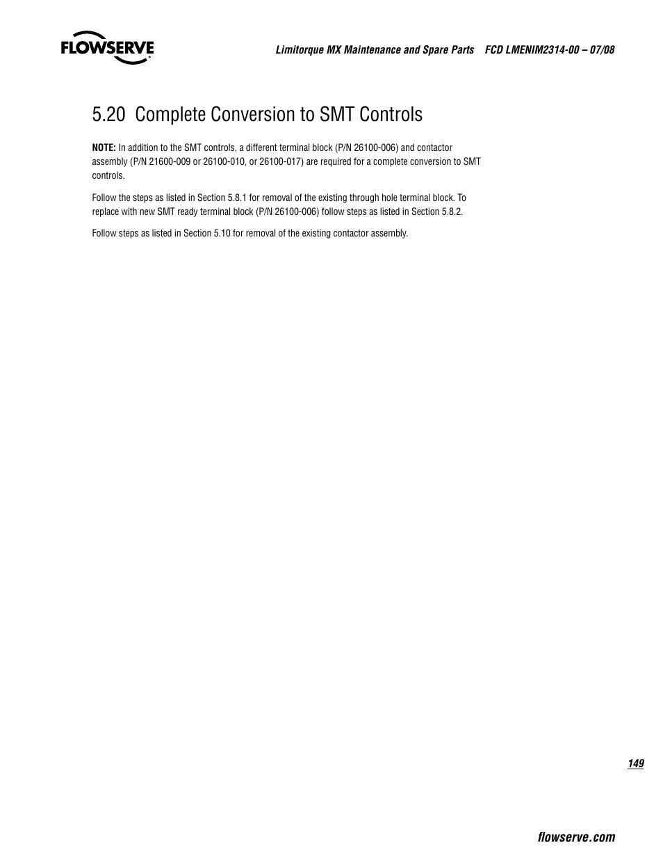 20 complete conversion to smt controls | Flowserve MX
 Limitorque User Manual | Page 157 / 164