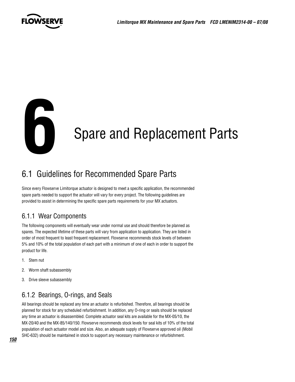 Spare and replacement parts | Flowserve MX
 Limitorque User Manual | Page 158 / 164