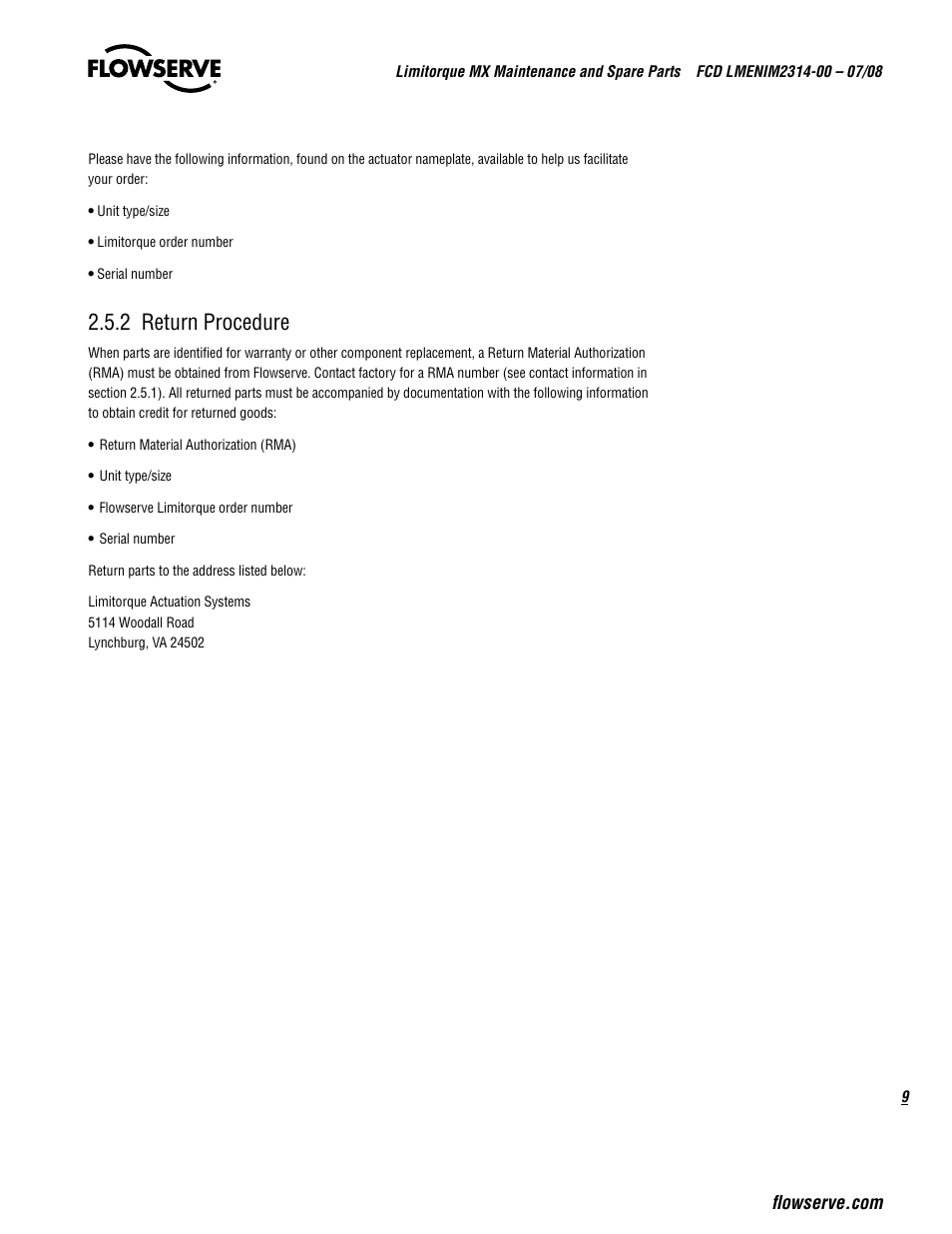 2 return procedure | Flowserve MX
 Limitorque User Manual | Page 17 / 164