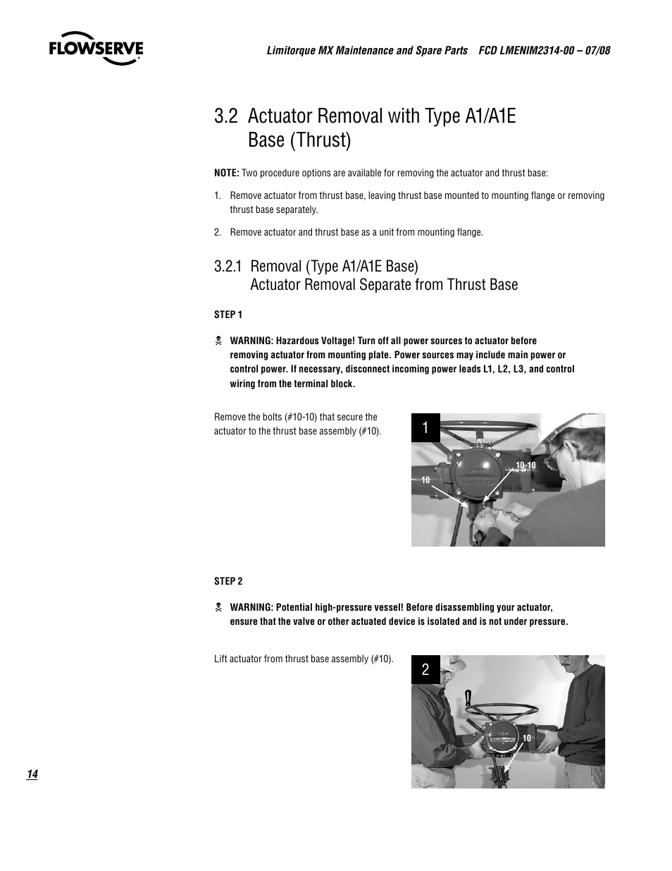 2 actuator removal with type a1/a1e base (thrust) | Flowserve MX
 Limitorque User Manual | Page 22 / 164