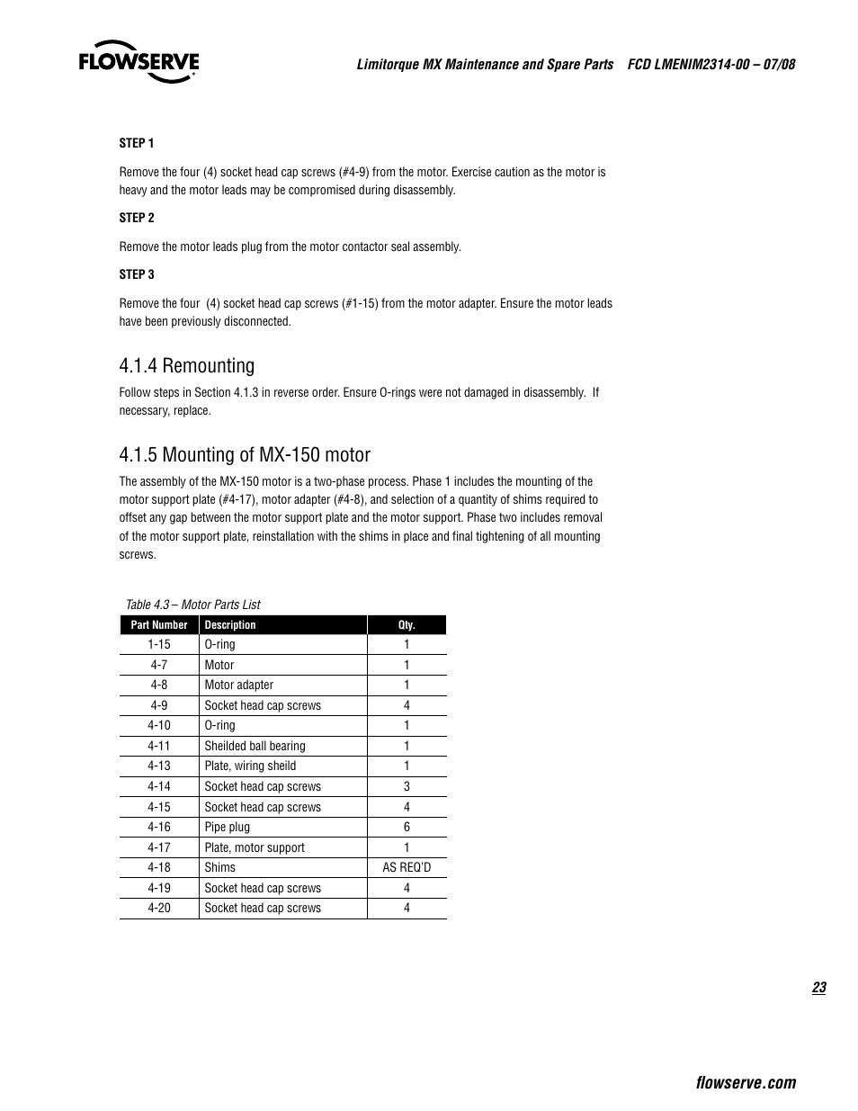 4 remounting, 5 mounting of mx-150 motor | Flowserve MX
 Limitorque User Manual | Page 31 / 164