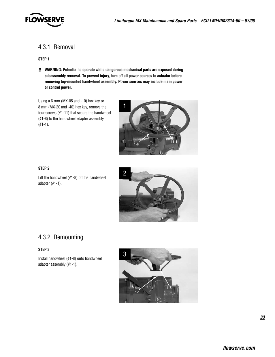 1 removal, 2 remounting | Flowserve MX
 Limitorque User Manual | Page 41 / 164