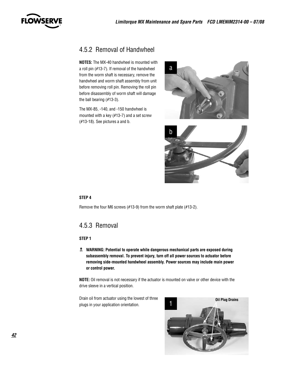 2 removal of handwheel, 3 removal | Flowserve MX
 Limitorque User Manual | Page 50 / 164