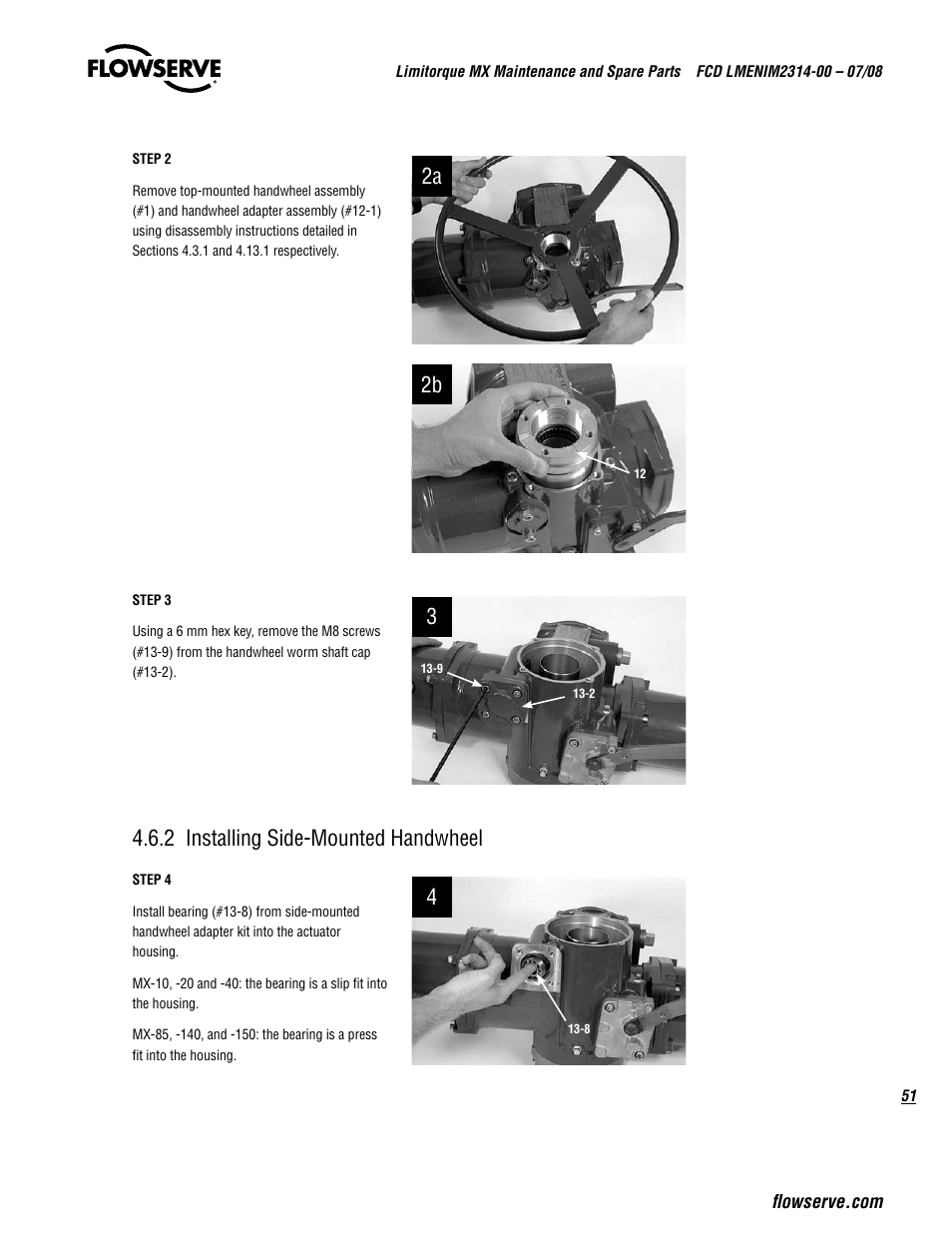 2a 2b, 2 installing side-mounted handwheel | Flowserve MX
 Limitorque User Manual | Page 59 / 164