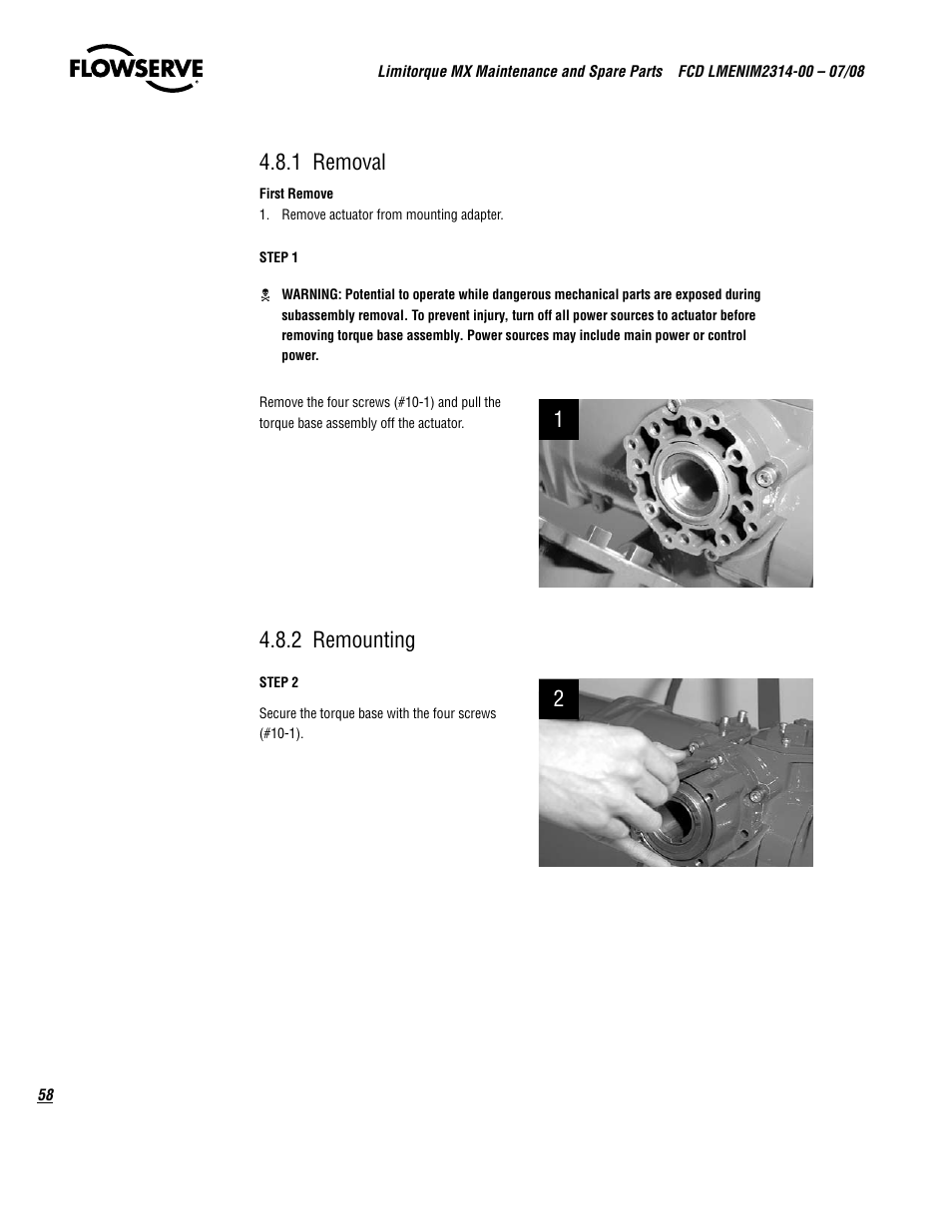 1 removal, 2 remounting | Flowserve MX
 Limitorque User Manual | Page 66 / 164