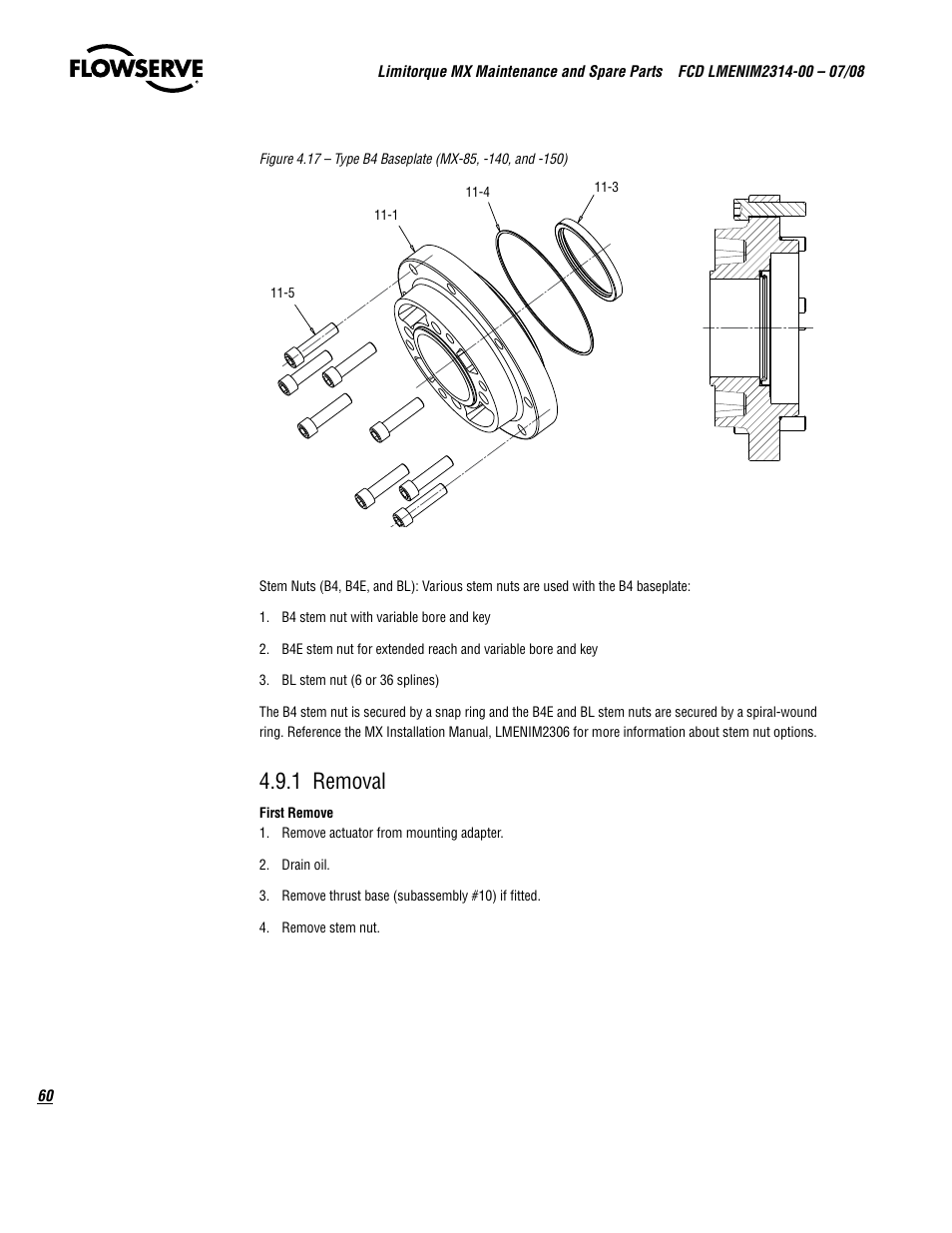 1 removal | Flowserve MX
 Limitorque User Manual | Page 68 / 164