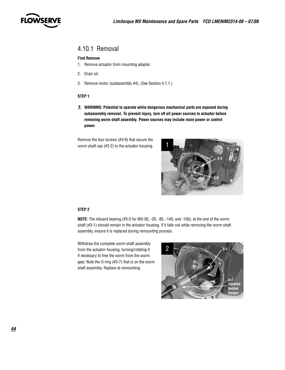 1 removal | Flowserve MX
 Limitorque User Manual | Page 72 / 164