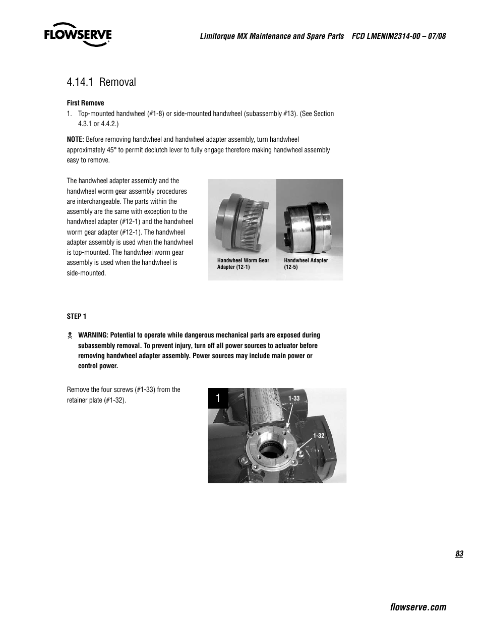 1 removal | Flowserve MX
 Limitorque User Manual | Page 91 / 164