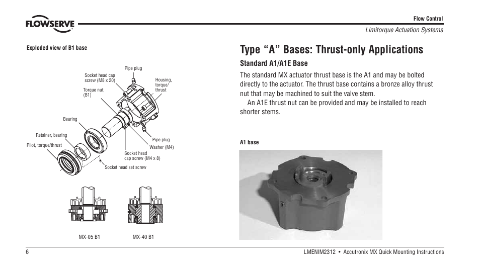 Type “a” bases: thrust-only applications, Standard a1/a1e base | Flowserve MX Accutronix User Manual | Page 6 / 16