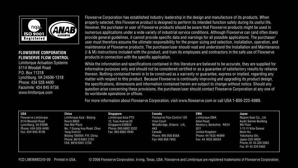 Flowserve MX Actuators User Manual | Page 12 / 12