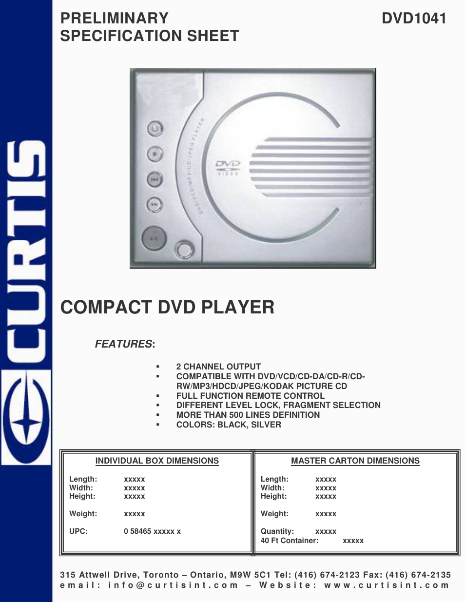 Curtis DVD1041 User Manual | 1 page