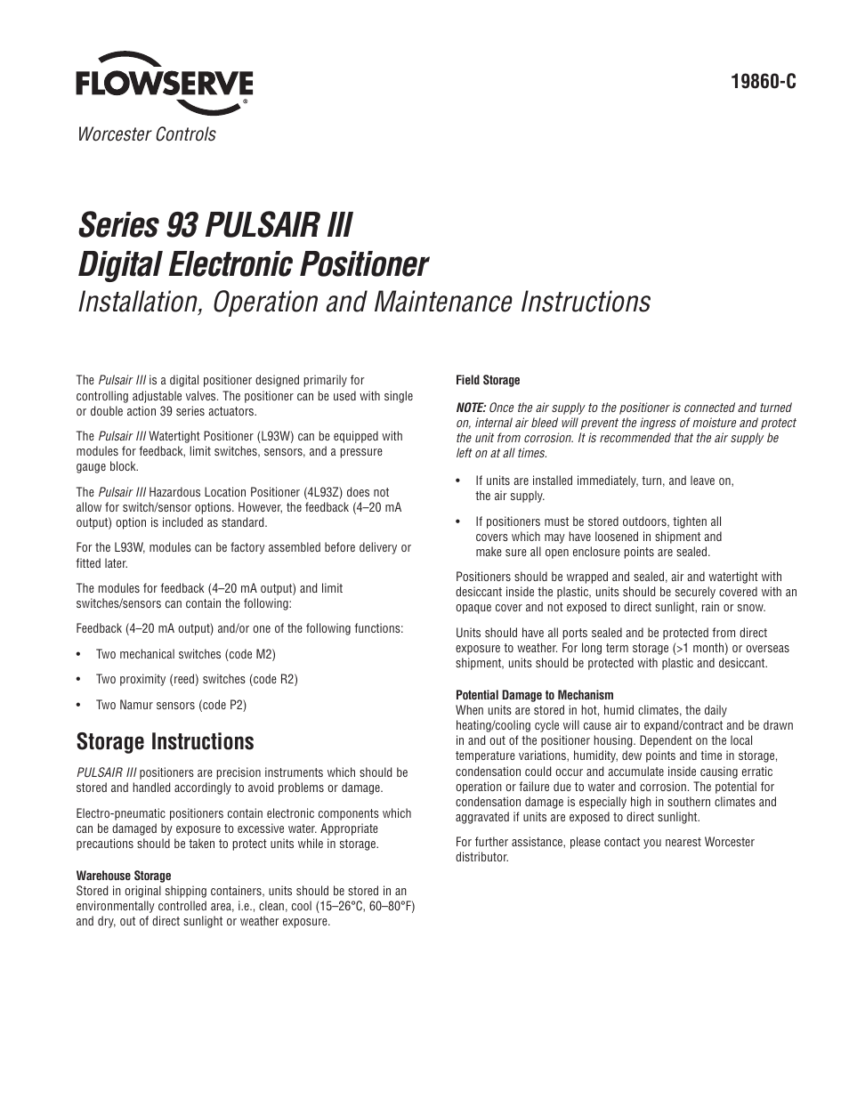 Flowserve 93 Series PULSAIR III User Manual | 8 pages