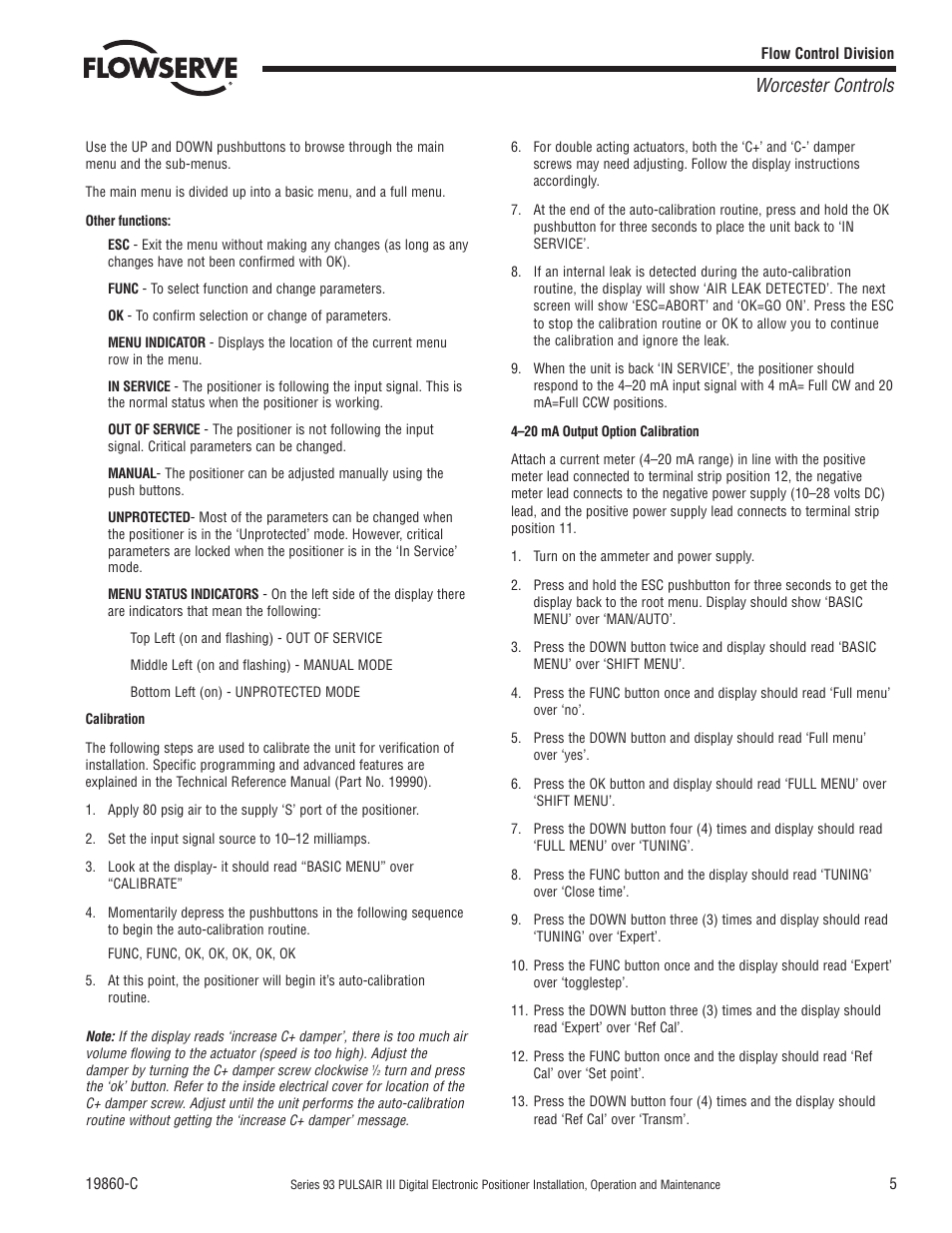 Worcester controls | Flowserve 93 Series PULSAIR III User Manual | Page 5 / 8