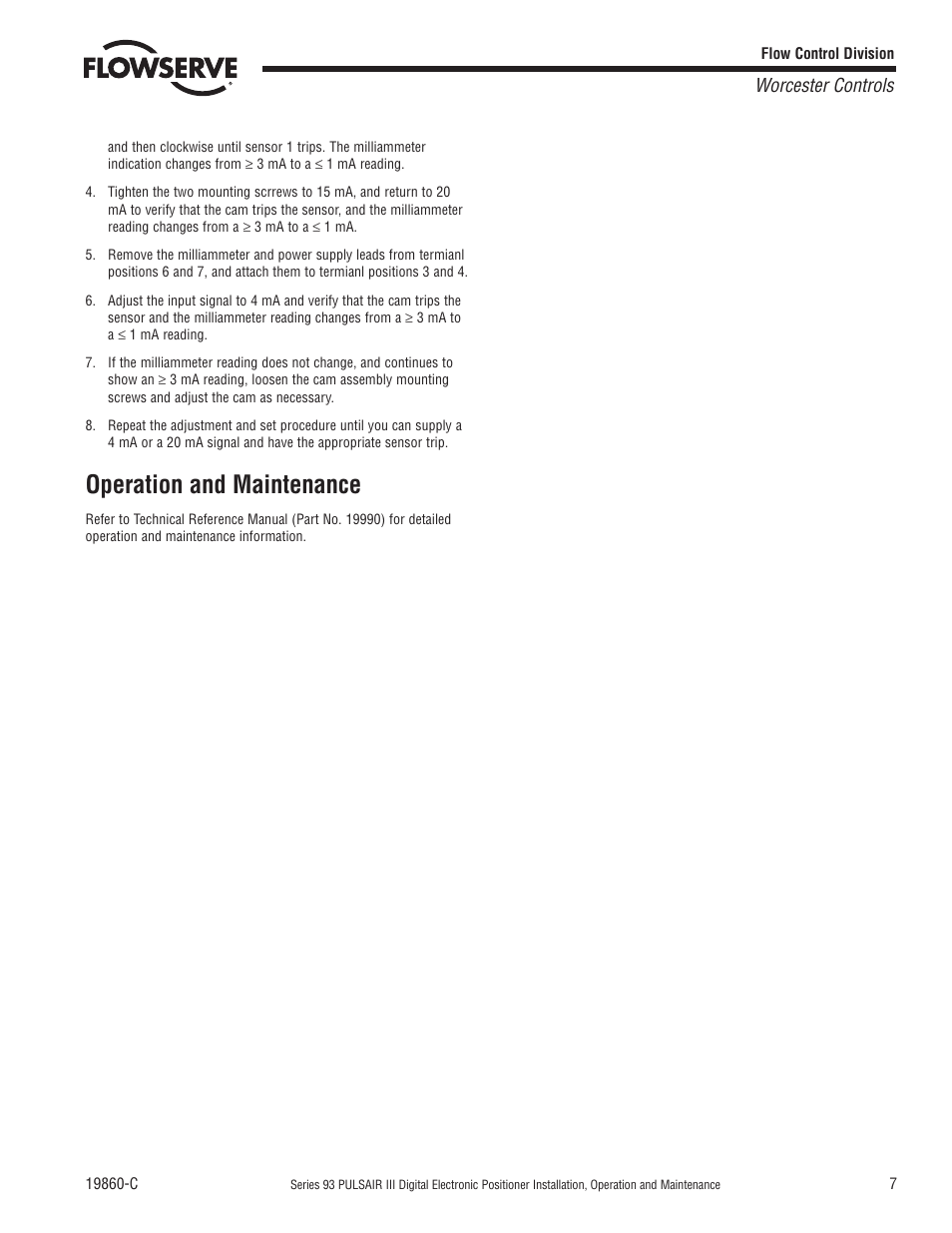 Operation and maintenance | Flowserve 93 Series PULSAIR III User Manual | Page 7 / 8