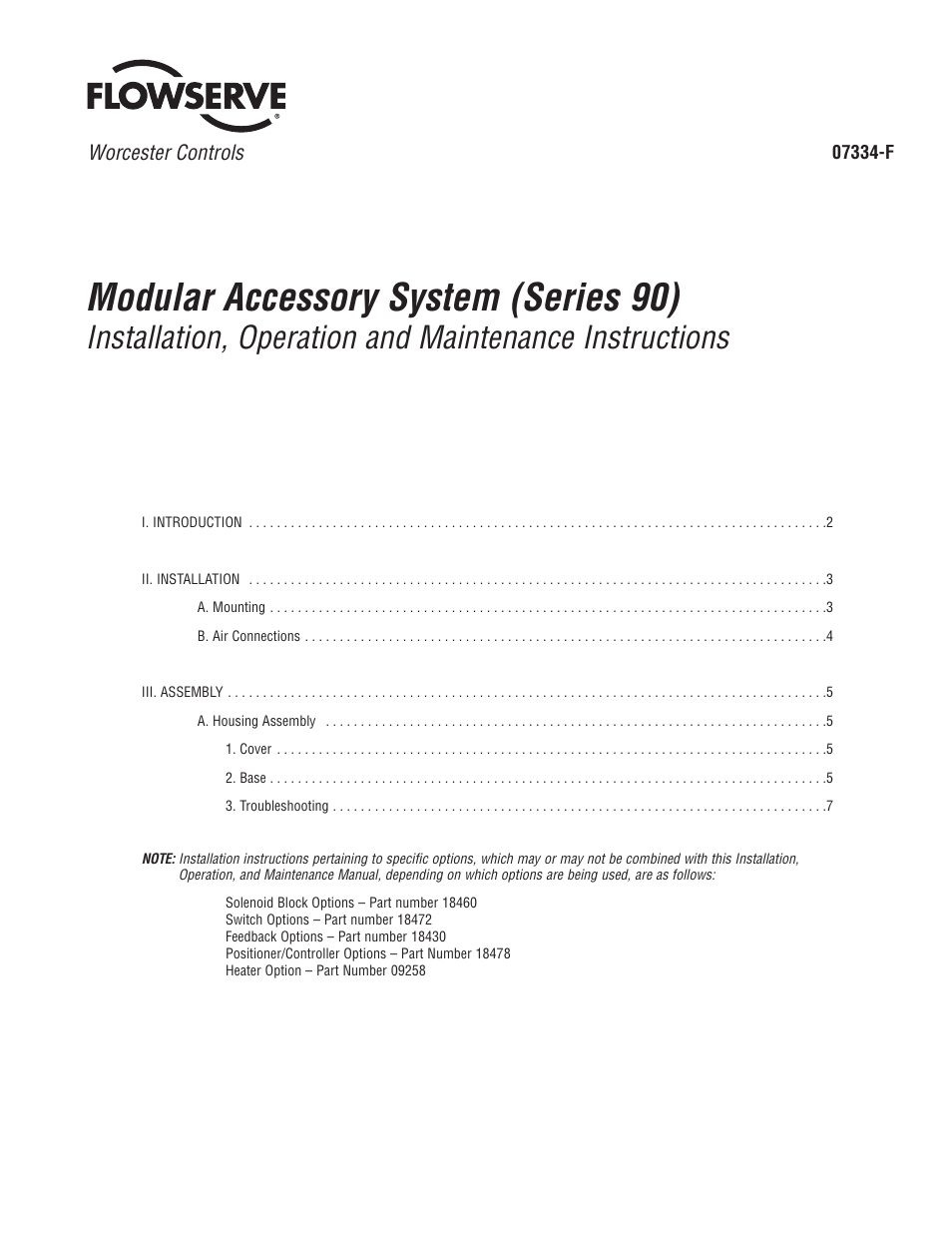 Flowserve 90 Series Modular Accessory System User Manual | 8 pages