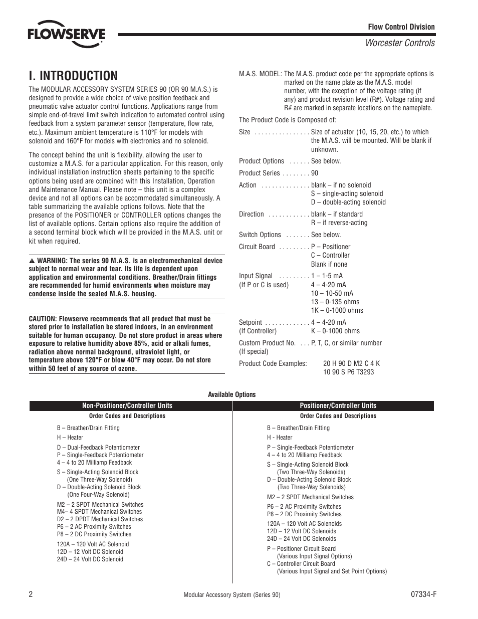 I. introduction, Worcester controls | Flowserve 90 Series Modular Accessory System User Manual | Page 2 / 8